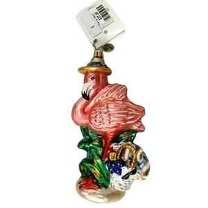 CHRISTOPHER RADKO Pink Flamingo Beach Ornament 5.75" Mouth Blown Glass 7577 NWT